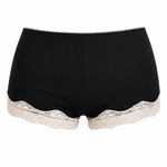 Rif care Black shorts leakproof period boxer, organic and hemp fiber with lace trim on a white background